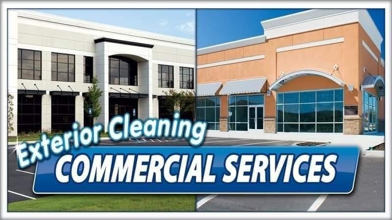 Commercial building exteriors after professional pressure washing